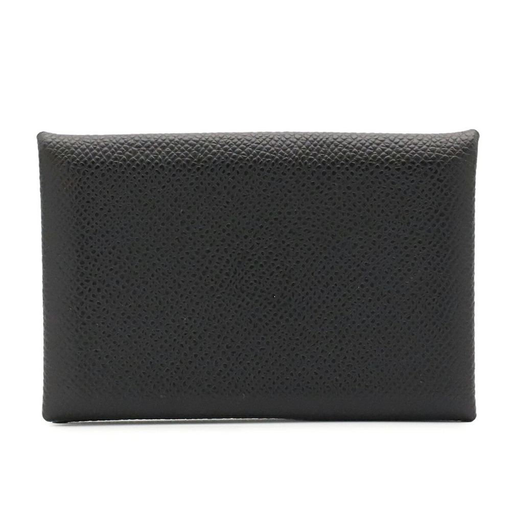 HERMES Calvi Business Card Holder/Card Case, Leather, Black, W Stamp
